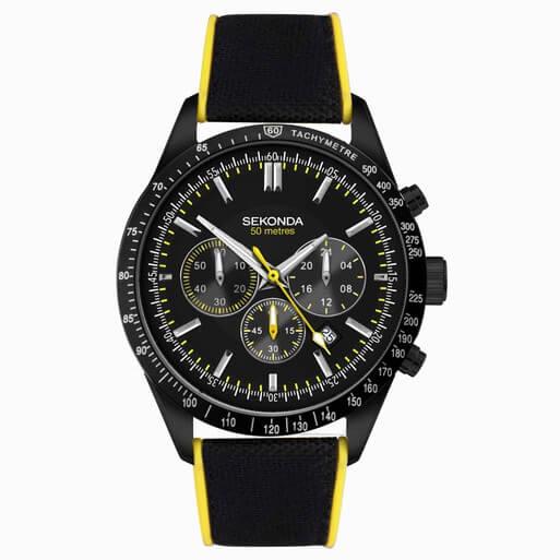 Velocity Chronograph Black Dial & Black SS Case With Black Canvas Strap Men's Watch