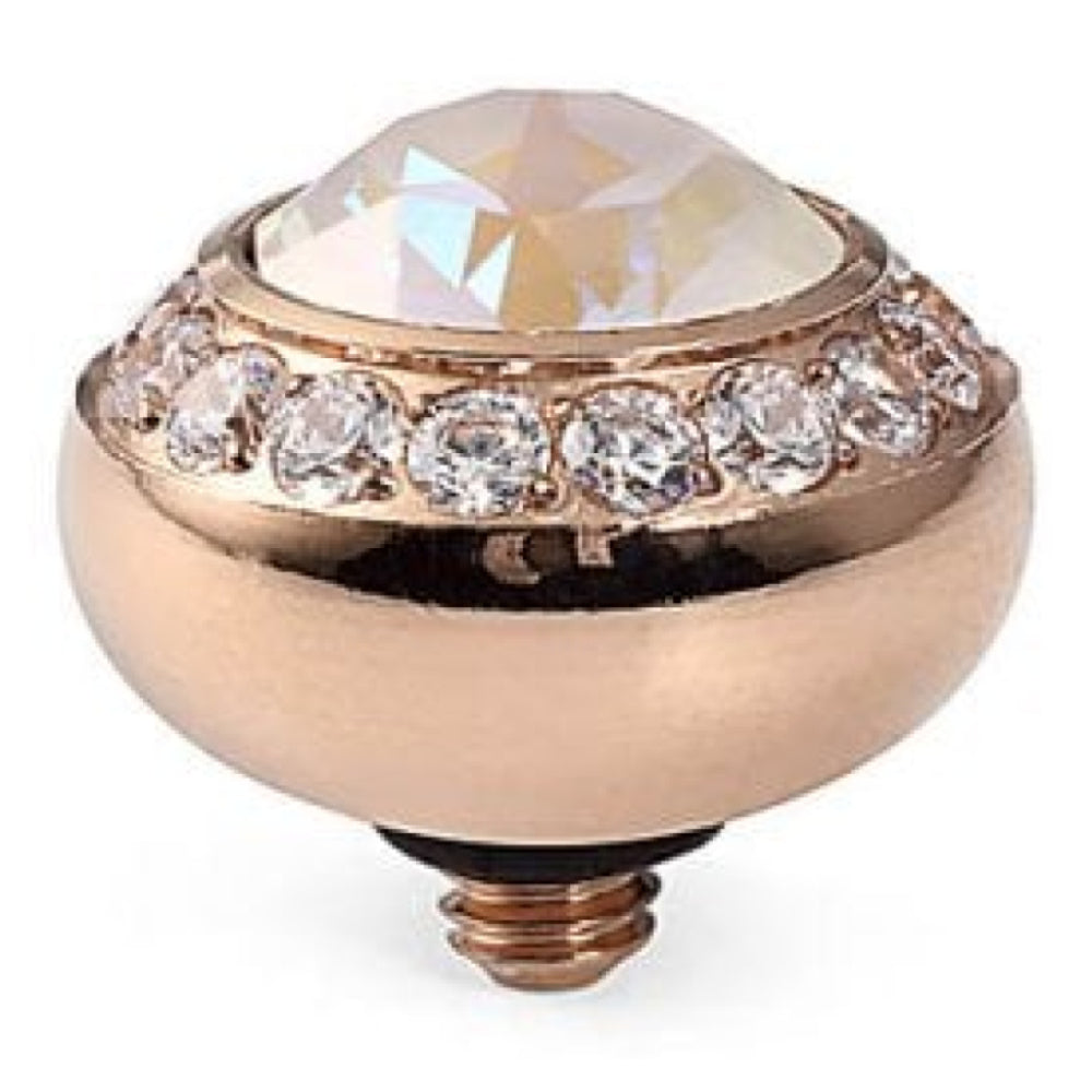 10mm Interchangeable Tondo Deluxe Light Grey Delite Crystal Top in RG With Crystal Bordered