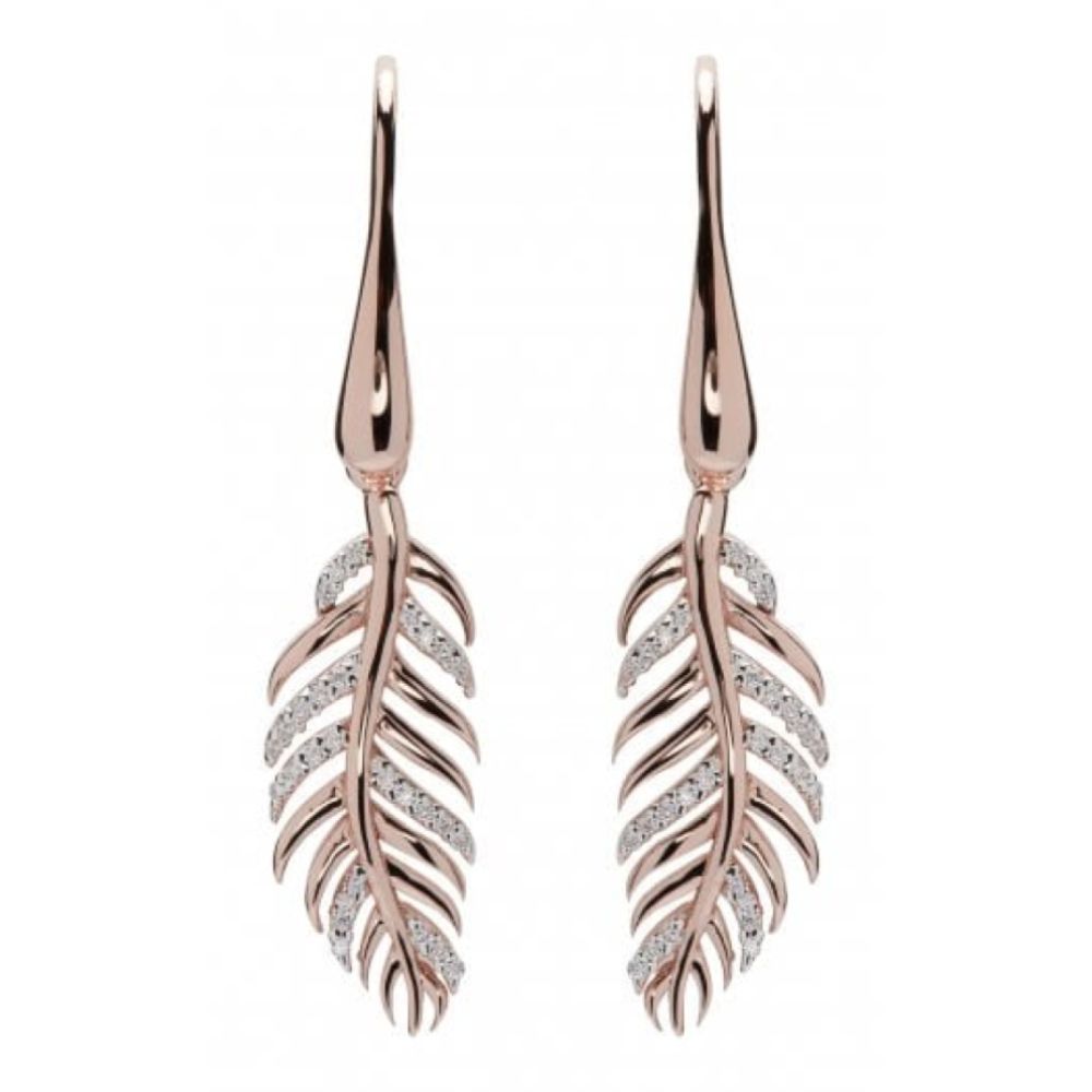 Sterling Silver 925 Feather Earrings with Rose Gold Plating and CZ