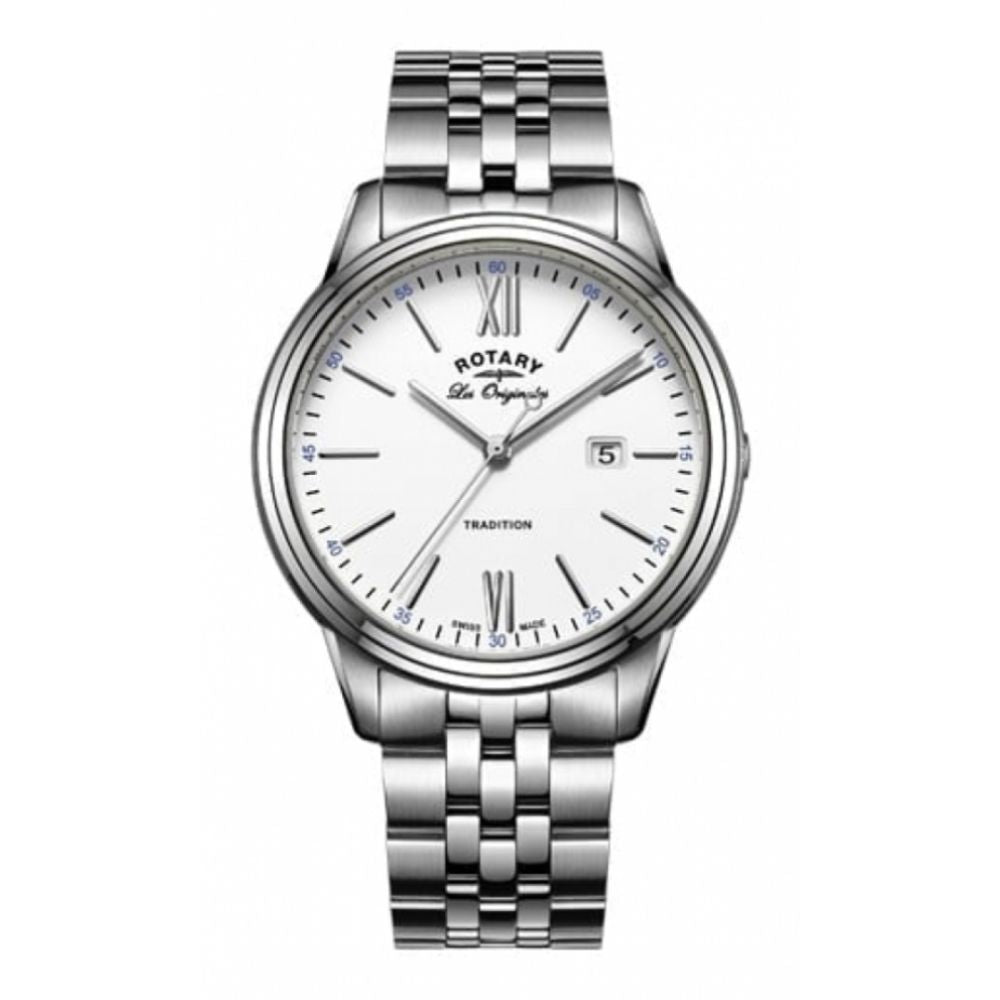 Chrome Plated Tradition Collection White Face Watch