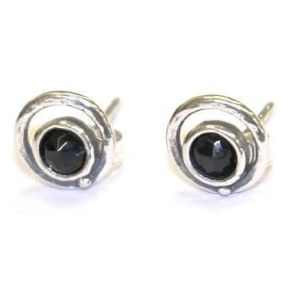 Ladies Handmade Sterling Silver Circular Black Onyx Stone Earrings