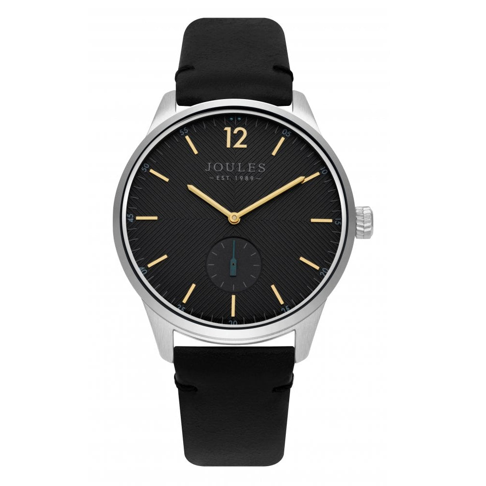 Black Leather Strap Matte Grey Dial Sub Sec Gents Watch