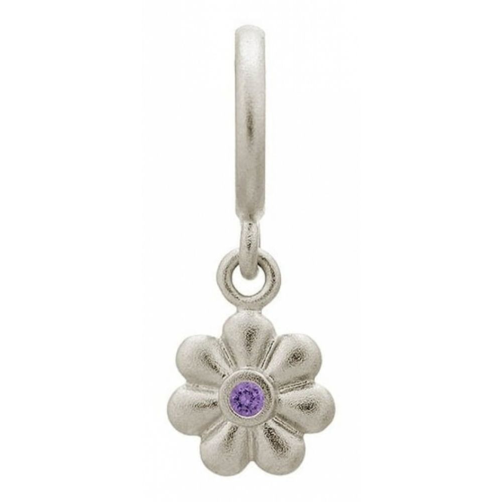 Purple Stone Shiny Flower Sterling Silver Charm