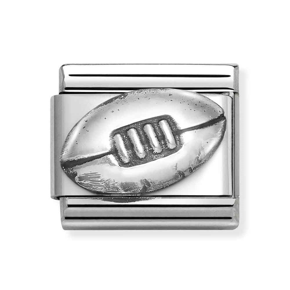 Composable Classic Link With Rugby Ball In 925 Oxidized Silver