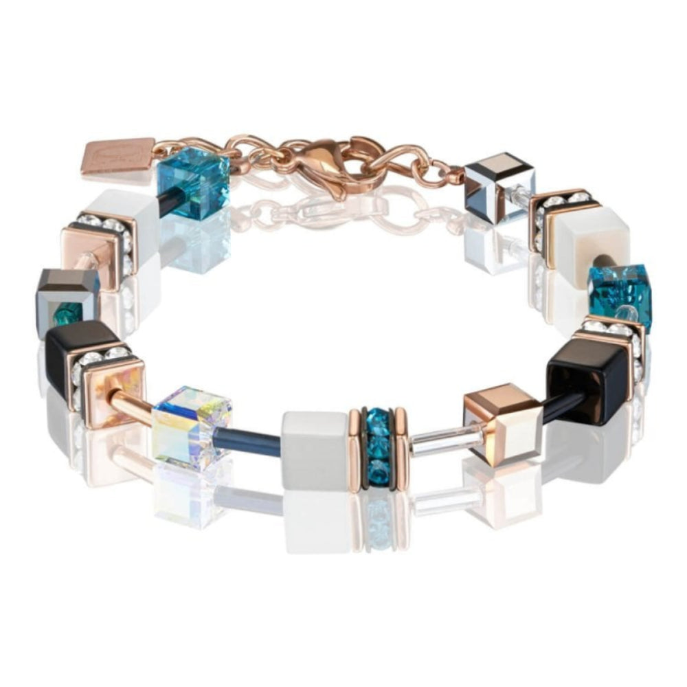 White & Petrol Geo Cube Rose Gold Bracelet