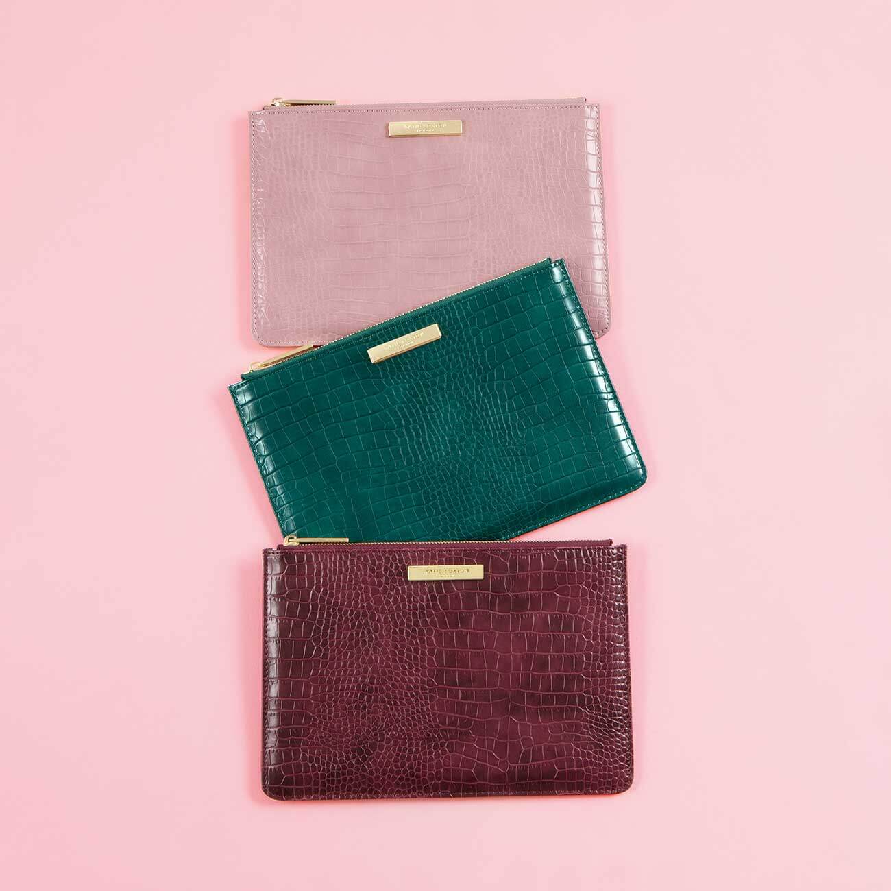 Celine Faux Croc Perfect Pouch | Pink