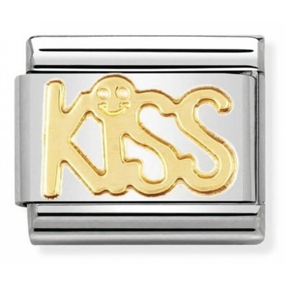 Classic KISS Writing In Stainless Steel With 18k Gold Charm