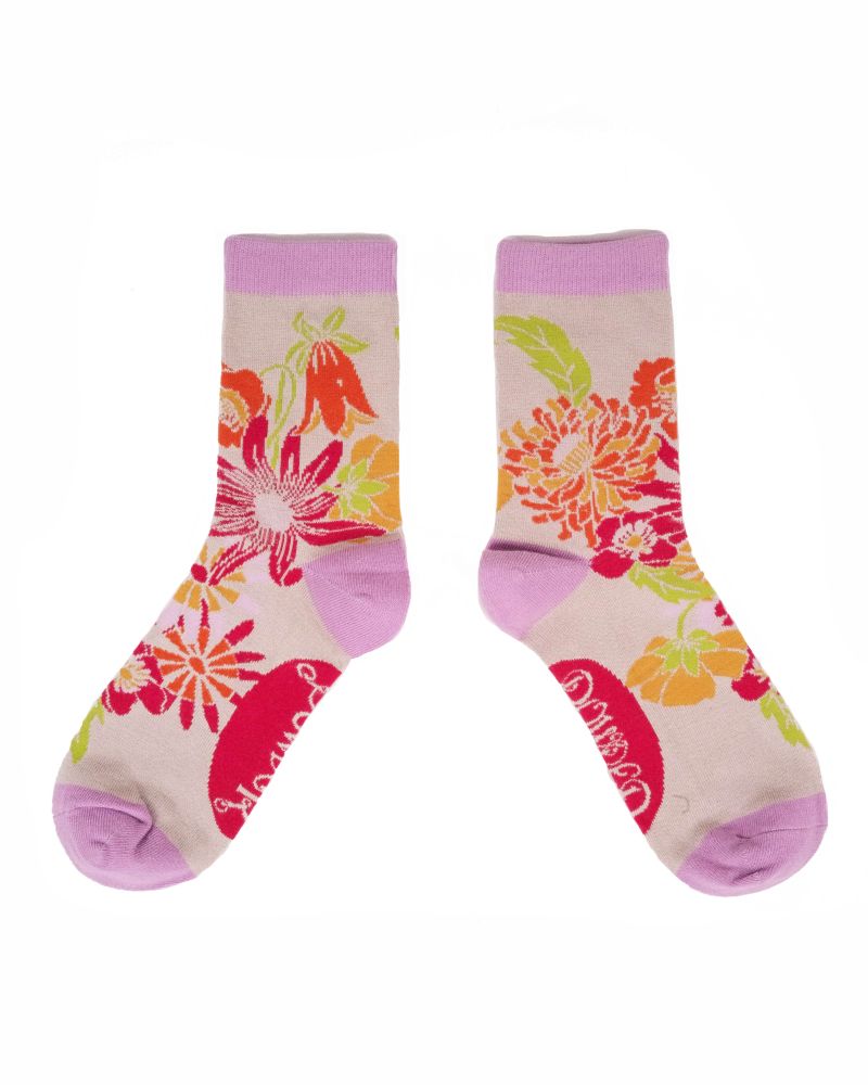Ladies Ankle Socks Retro Meadow Cream