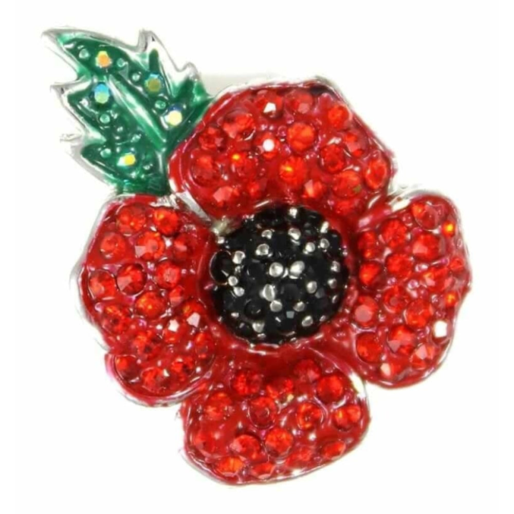 Red Crystalised 4 Petal Poppy Brooch 20mm