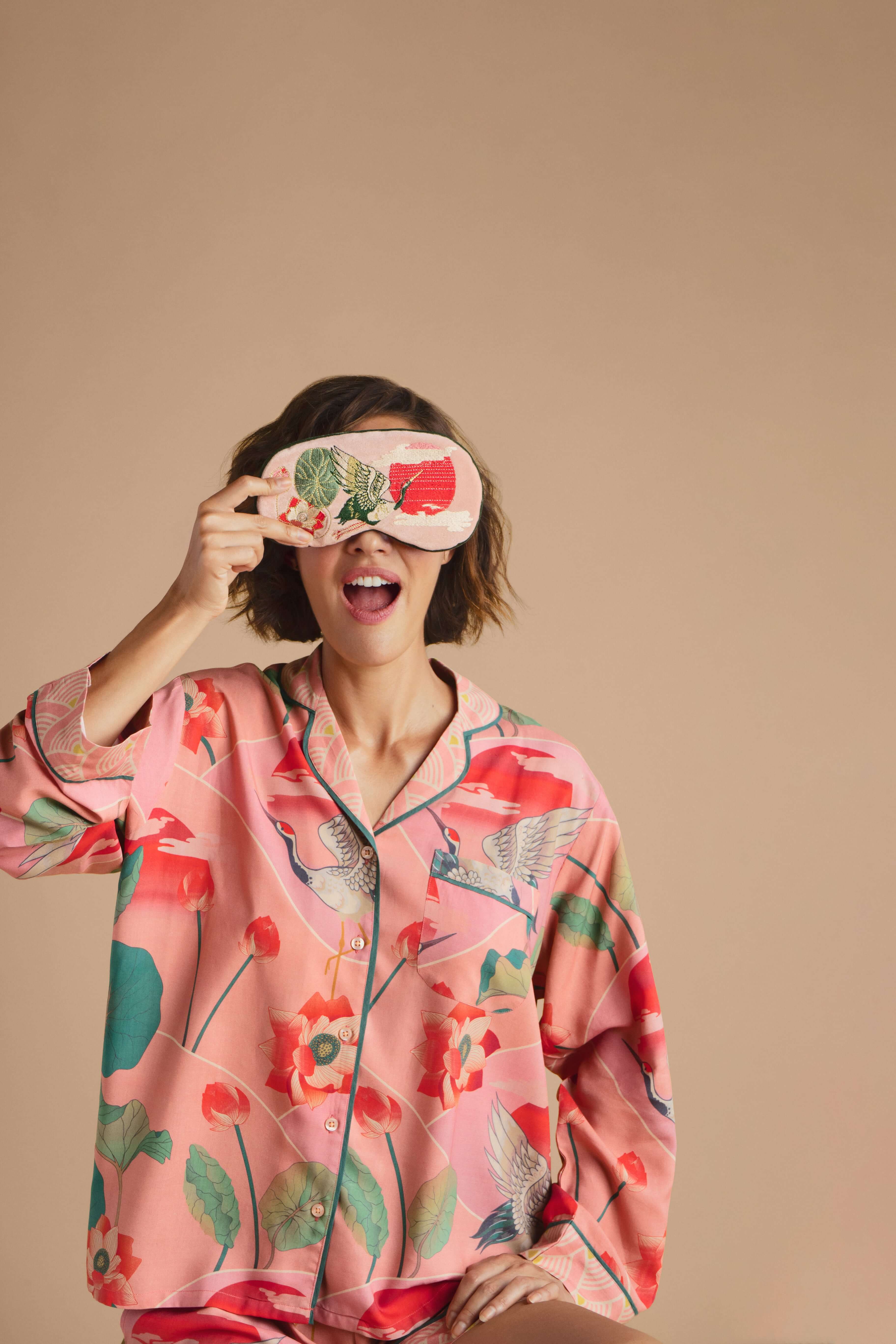 Luxury Lavender Velvet Eye Mask - Crane at Sunrise