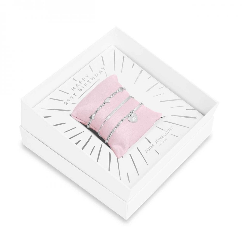 Occasion Gift Box | Happy 21st Birthday | Silver | Bracelets | X2 Bracelet 17.5cm Stretch X1 Bracelet 20cm
