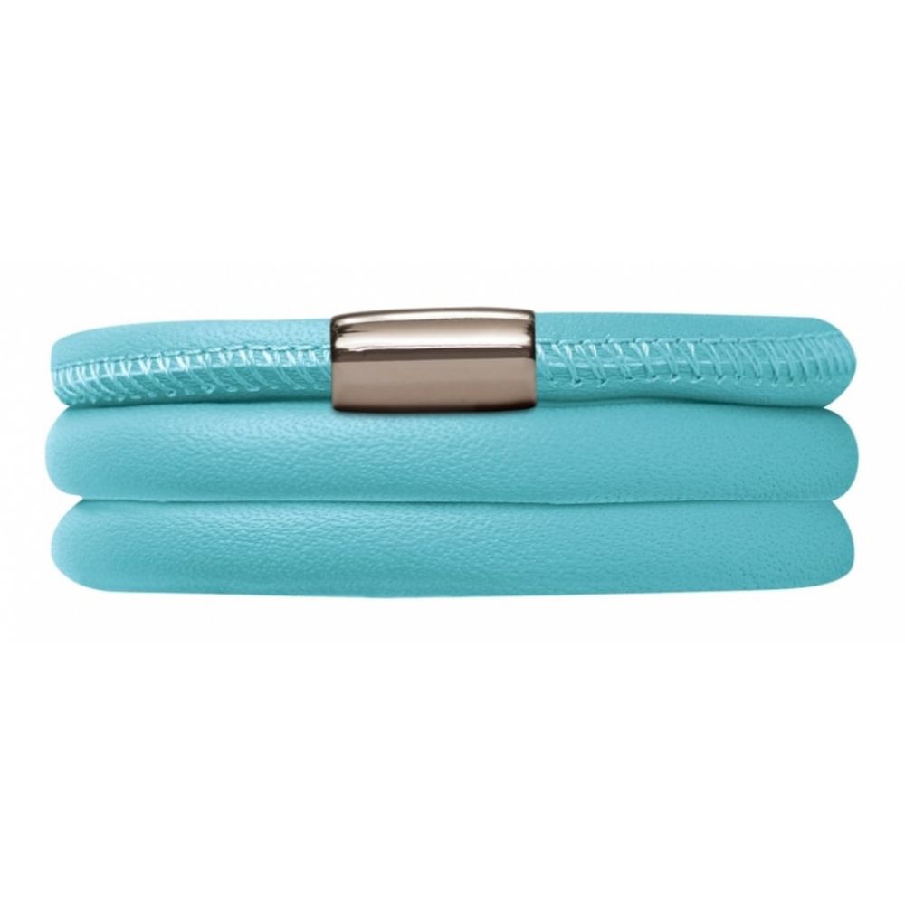 Blue Leather Triple Band Stainless Steel Bracelet