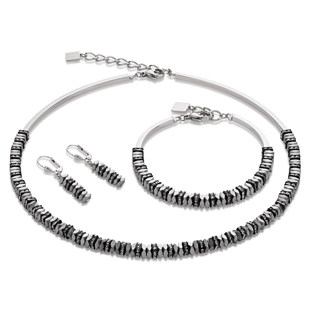 Silver Coloured Pillow Tile Bracelet, Necklace and Earrings Set