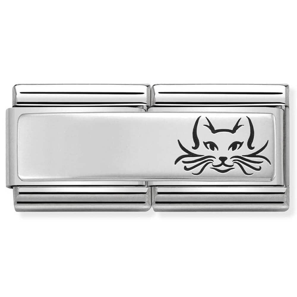 Classic Double Engraved Steel & 925 Silver Custom Cat Link