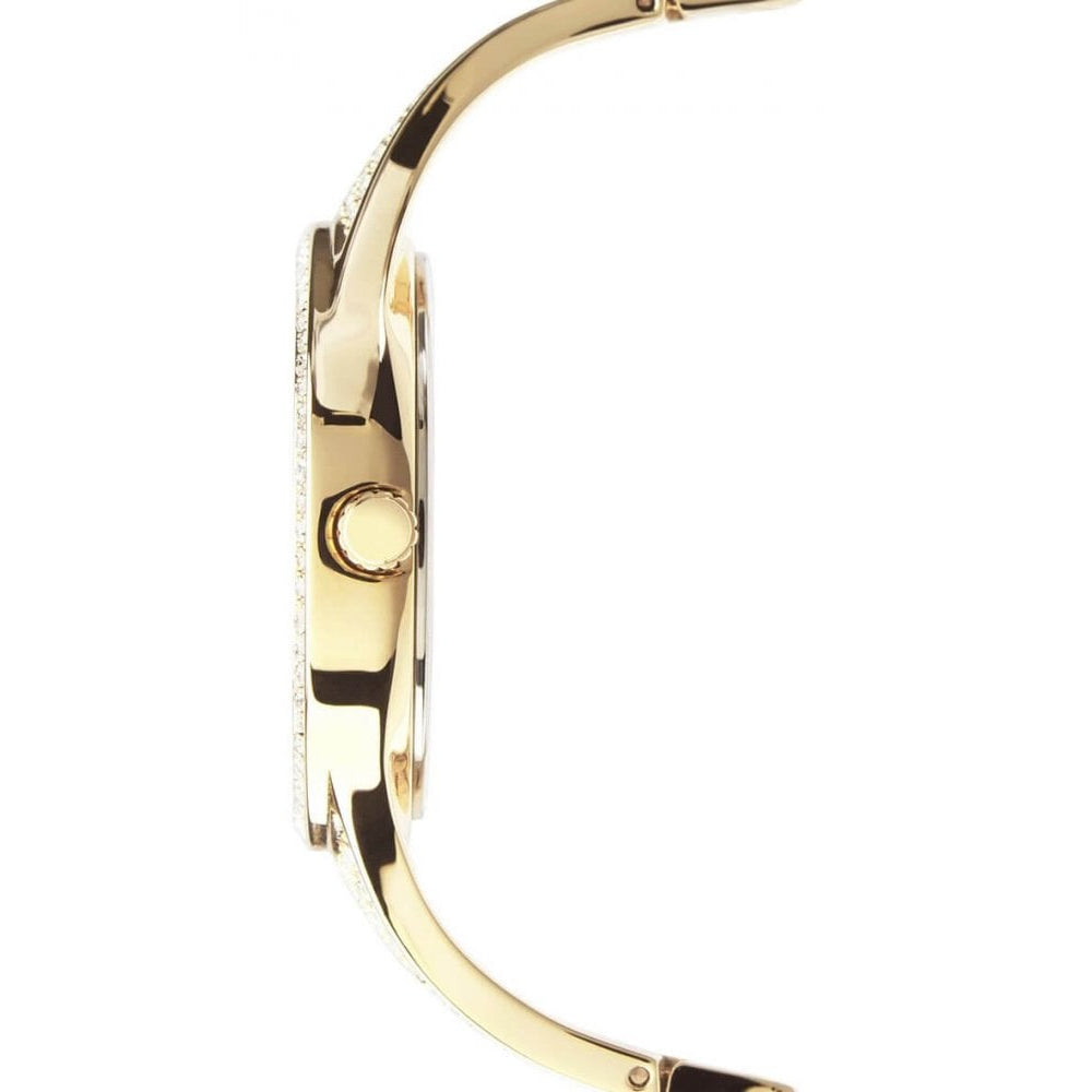 Gold Plated Stone Set Bracelet Strap & Case With Silver Dial Ladies Watch