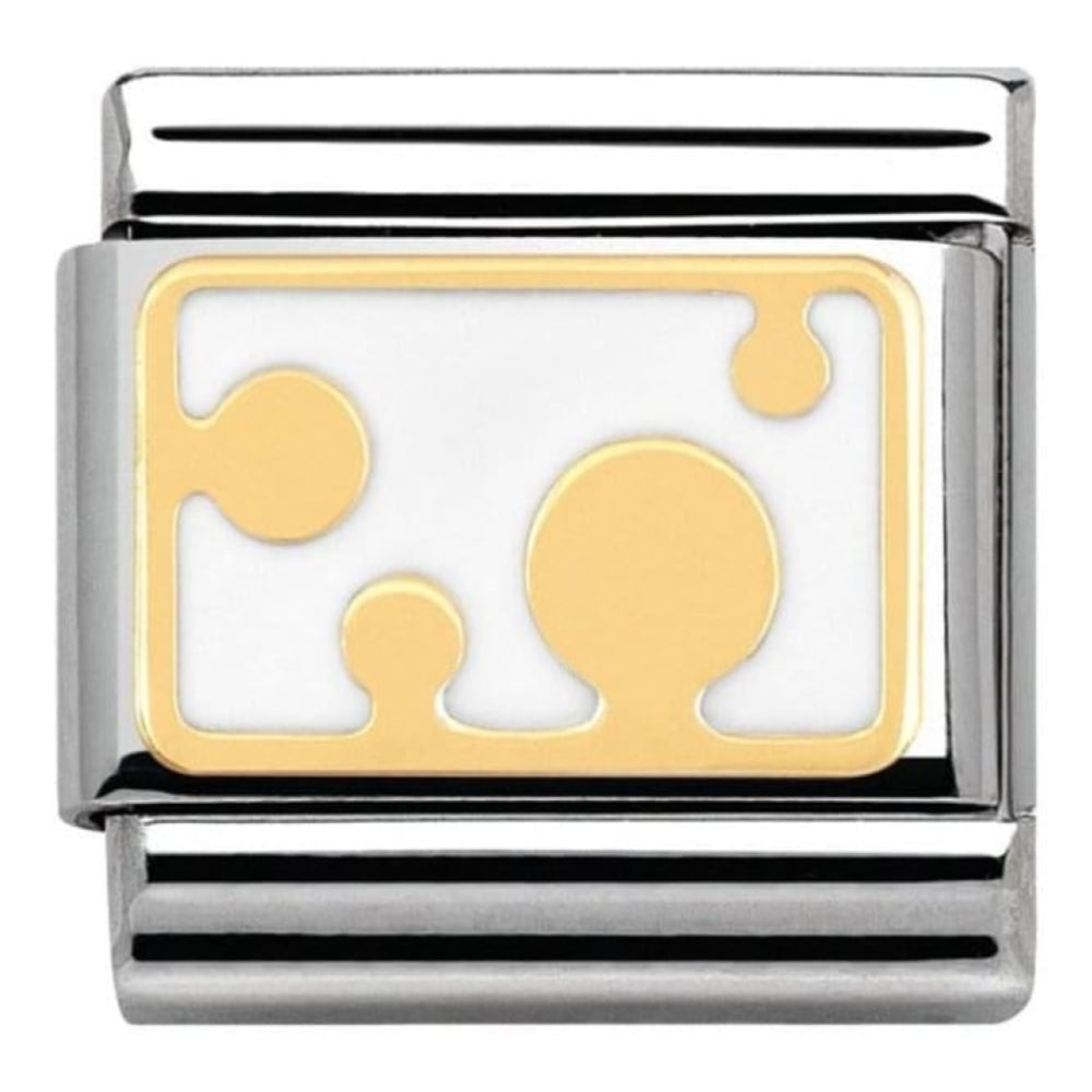 Classic Link In Stainless Steel With White Enamel Gold Dots