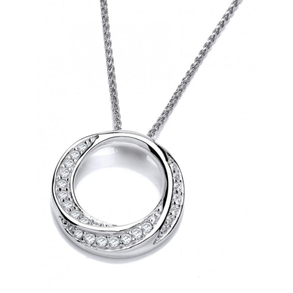 Silver Swirl Circle CZ Pendant