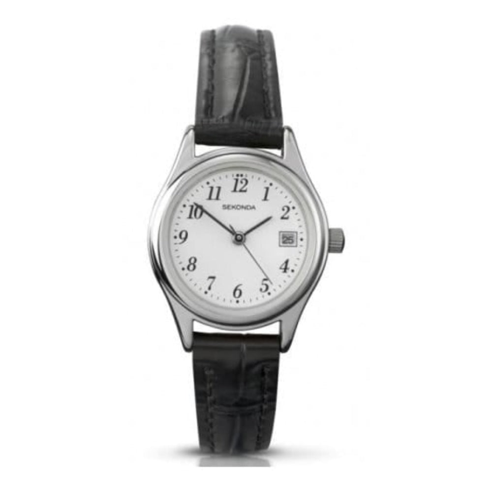 Black Leather Petite Ladies Strap Watch