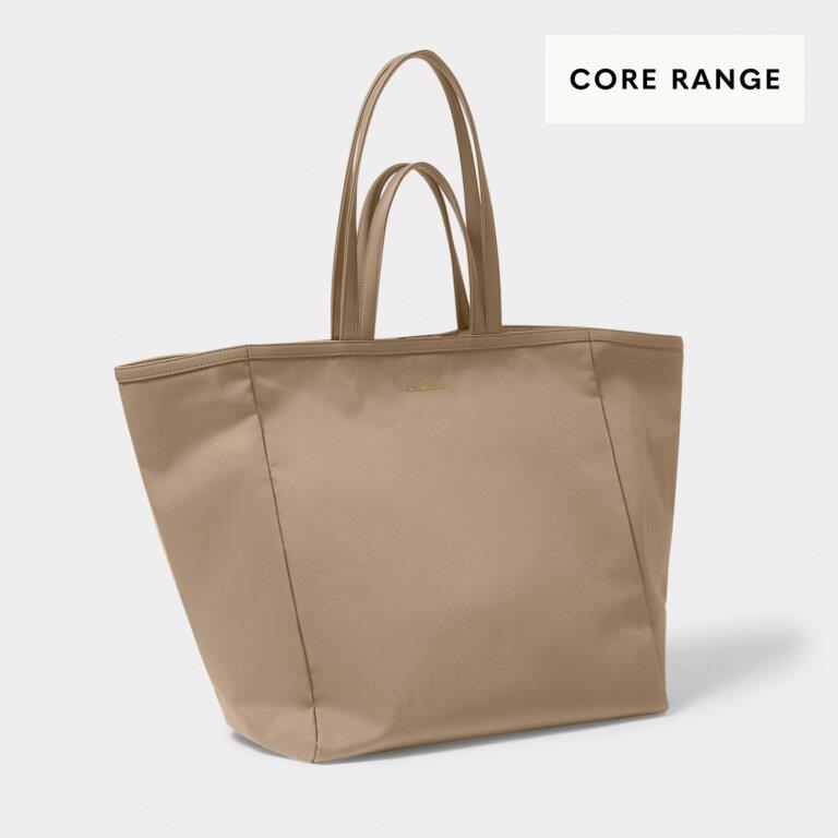 Nylon-Luxe Oversized Tote Bag - Taupe