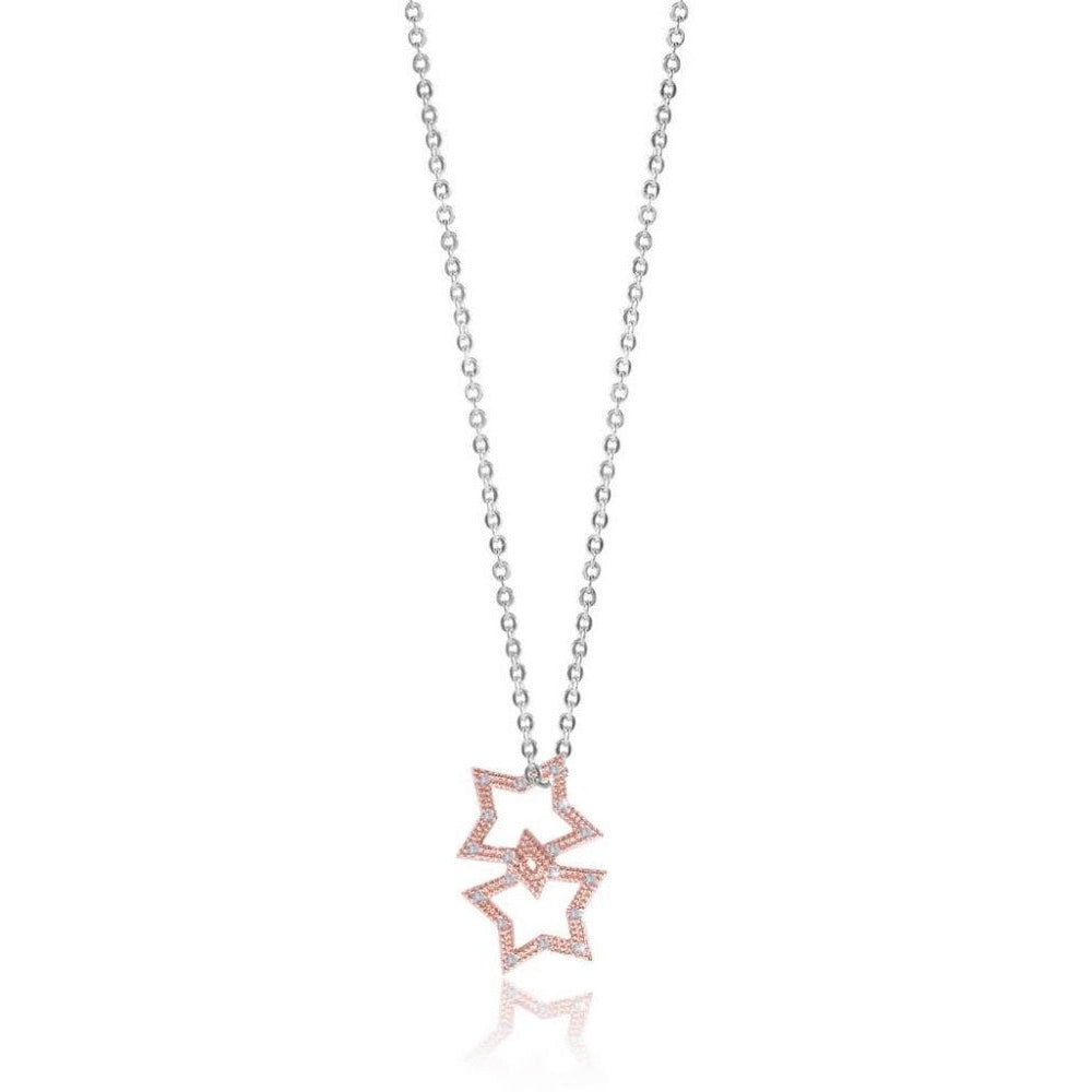 Wish - Rose Gold Pave Star Charm On Silver Necklace/Chocker/Bracelet