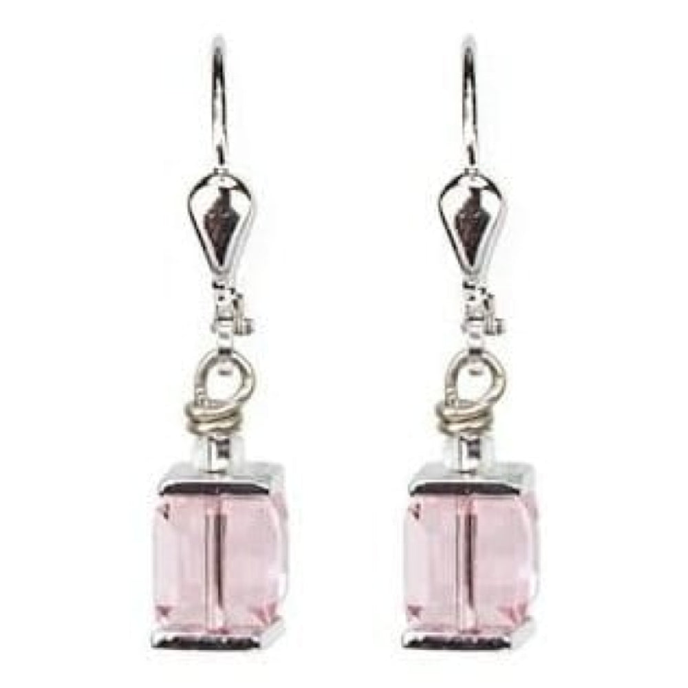 Ladies Light Pink Swarovski Elements Set In White-Bronze Alloyed Steel Earrings