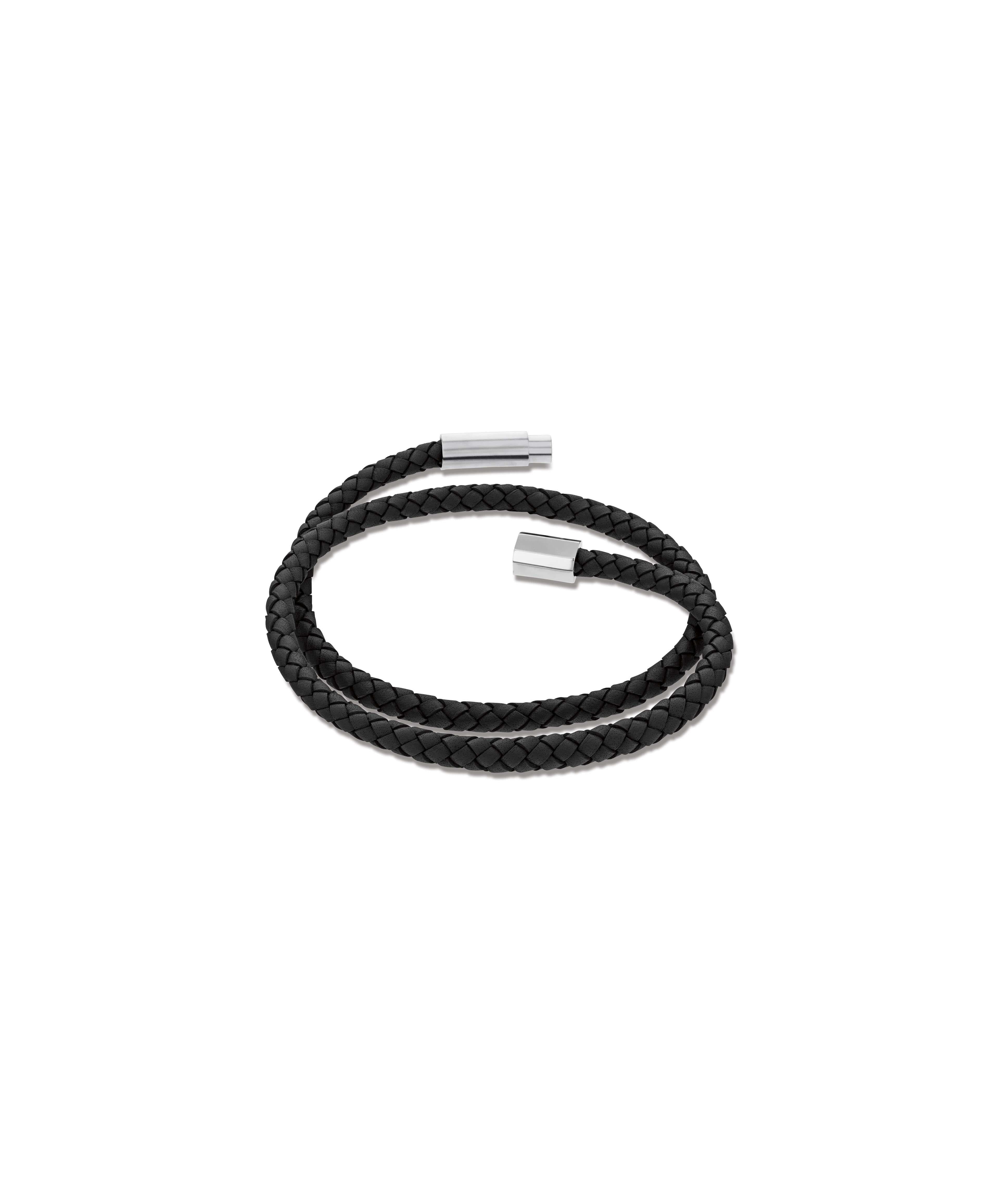 Industrial Facets Mens Black Leather Steel Detail Bracelet