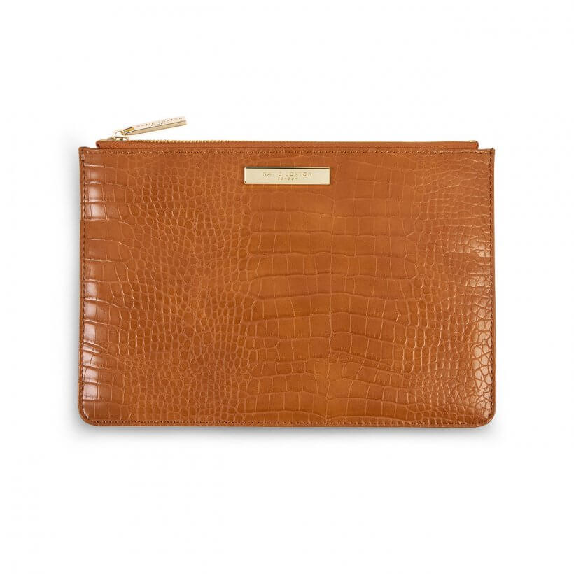 Celine Faux Croc Perfect Pouch | Cognac