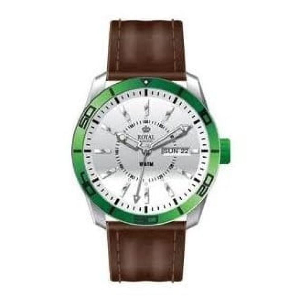 The Challenger Gents Green Bezel Brown Leather Watch