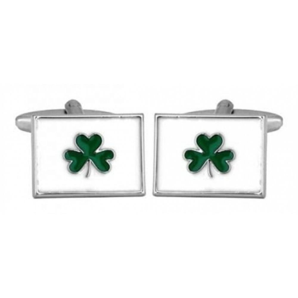 Rhodium Plated Irish Shamrock Cufflinks