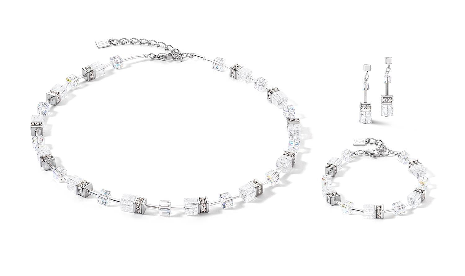 GeoCUBE Iconic Nature Silver White Earrings with Stickpin