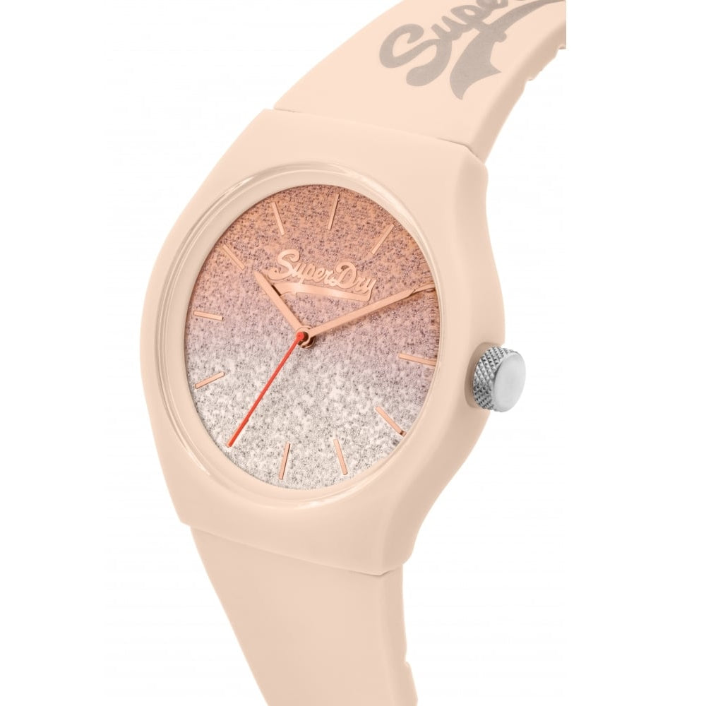 Urban Ombre Glitter Cream Dial With Cream Printed Silicone Strap Watch