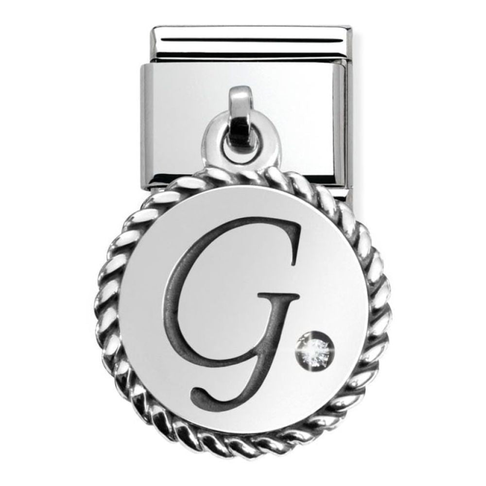 Classic Silver Hanging Letter G with CZ Stone