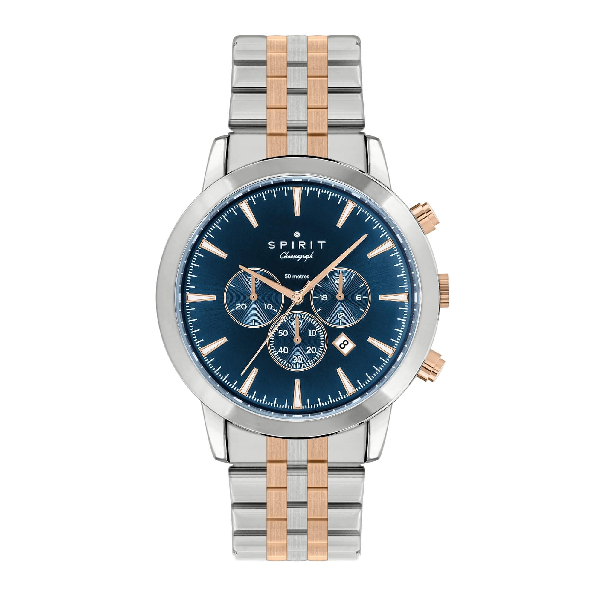 Gents Polished Silver & Rose Gold Chronograph Bracelet Watch