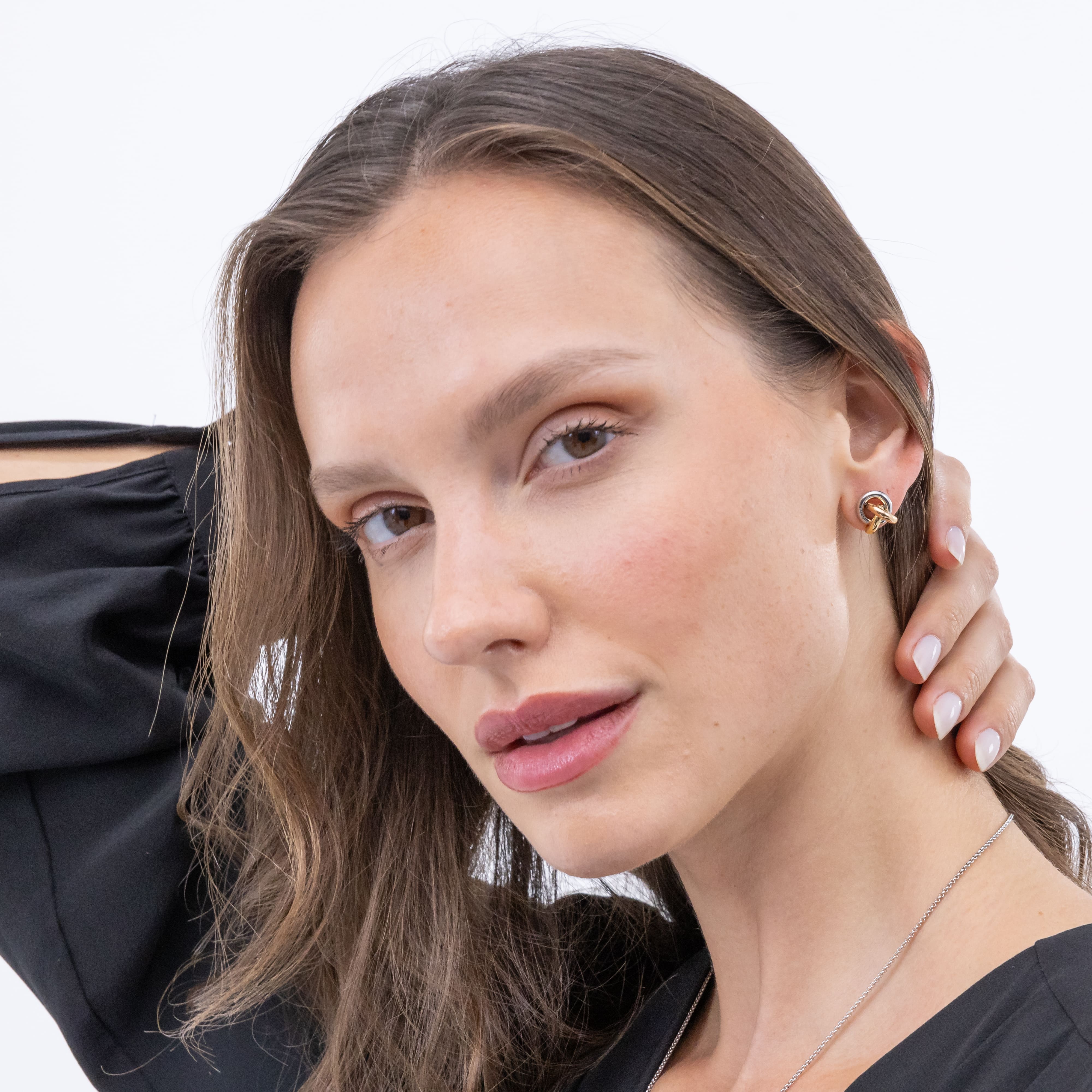 Harmonie Tri-Tone Love Knot Stud Earrings