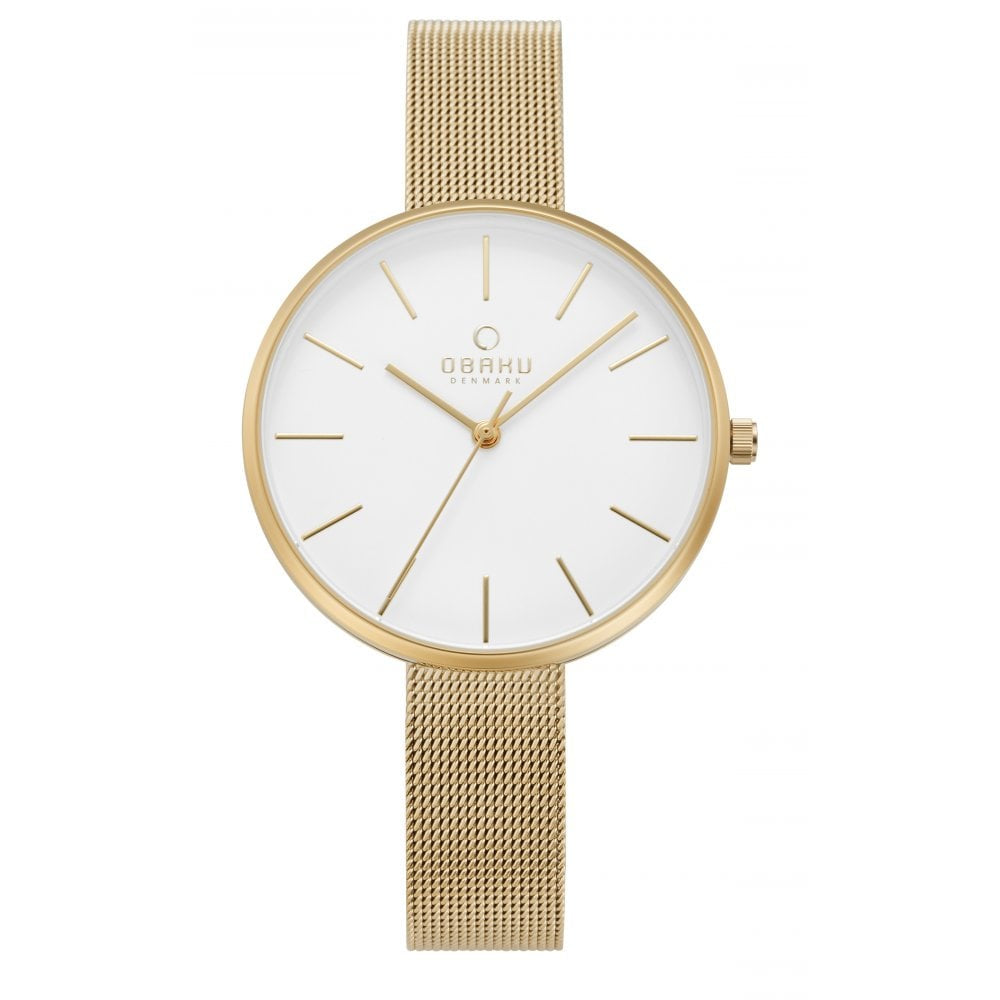VIOL - GOLD White Dial With Gold Case & Mesh Bracelet Strap Ladies Watch