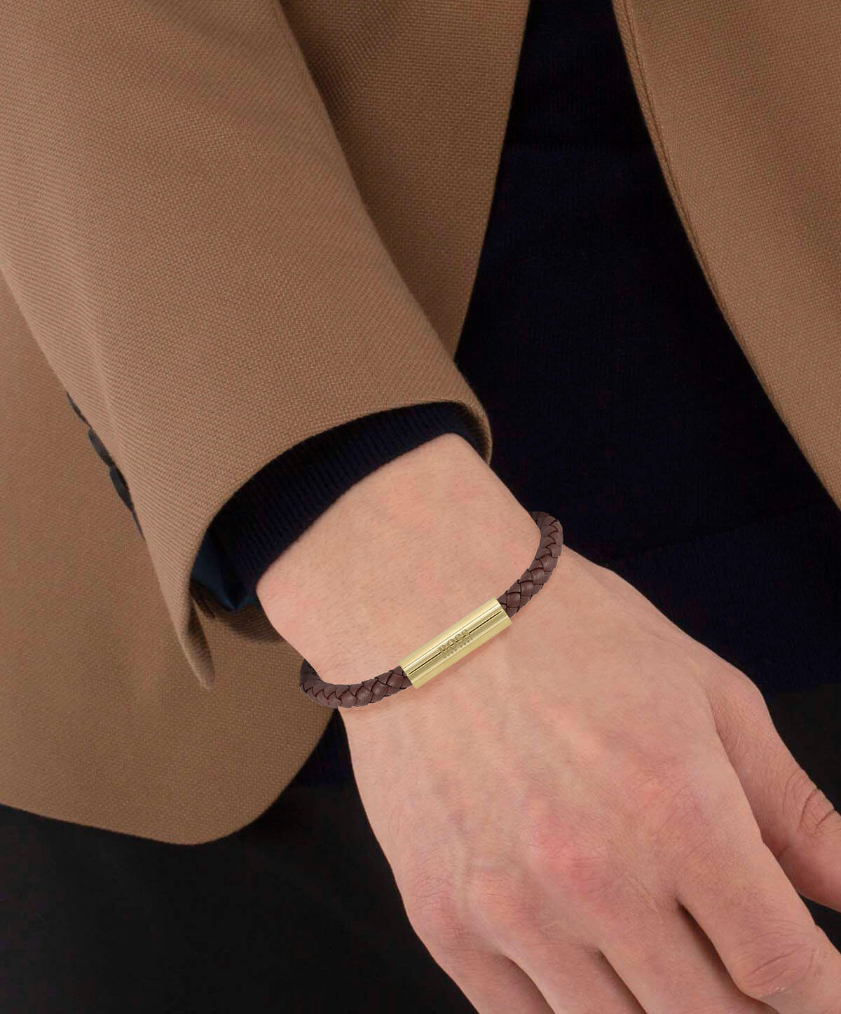 Braided Brown Leather Gents Bracelet