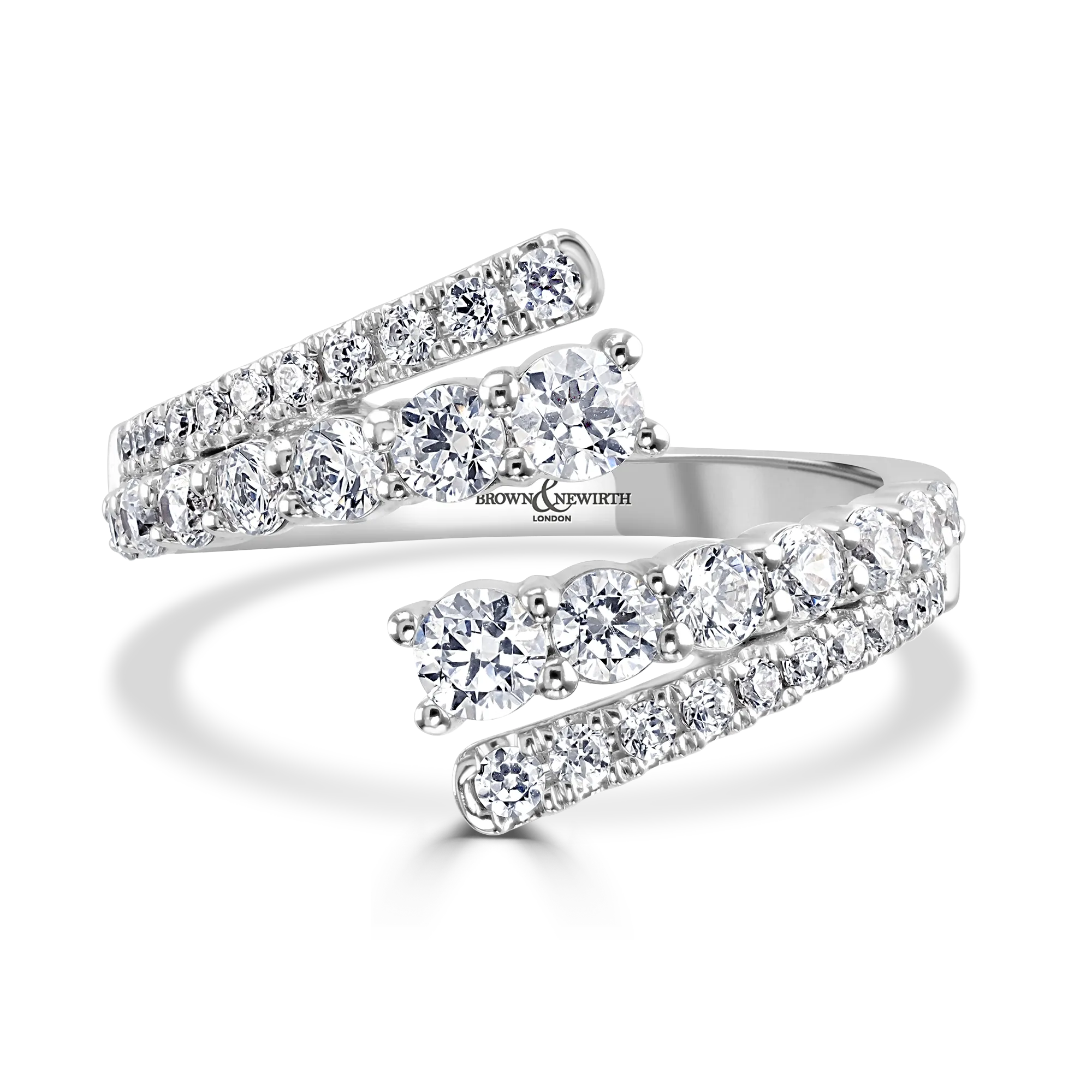Bypass/Crossover Round Brilliant Cut Dress Platinum Ring