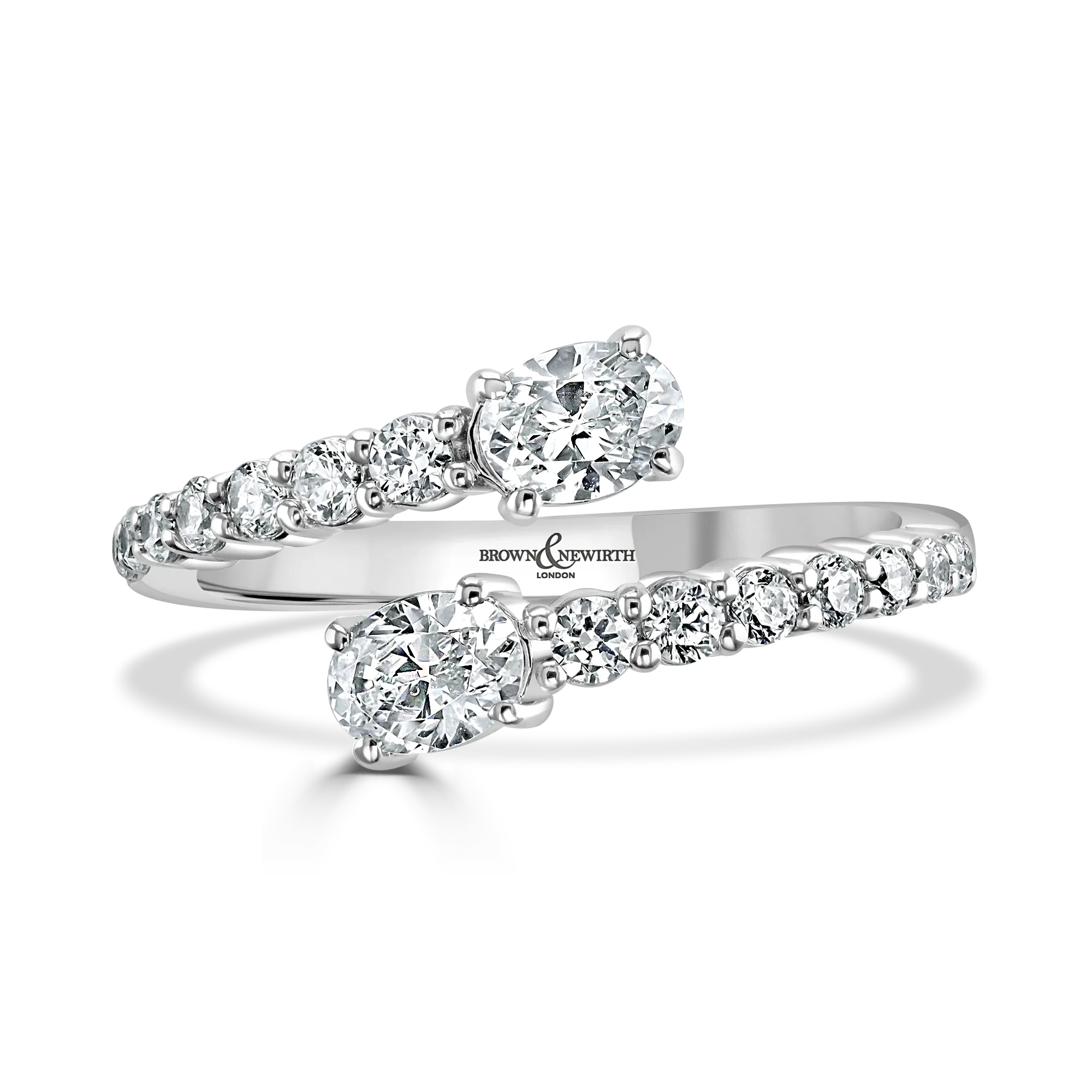 Crossover Oval & Round Cut Dress Platinum Ring