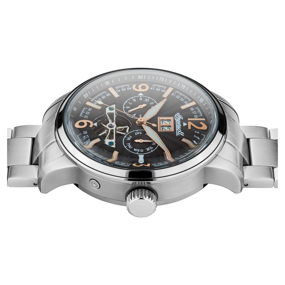 Mens The Regent Automatic Watch with Black Dial and Silver Stainless Steel Bracelet