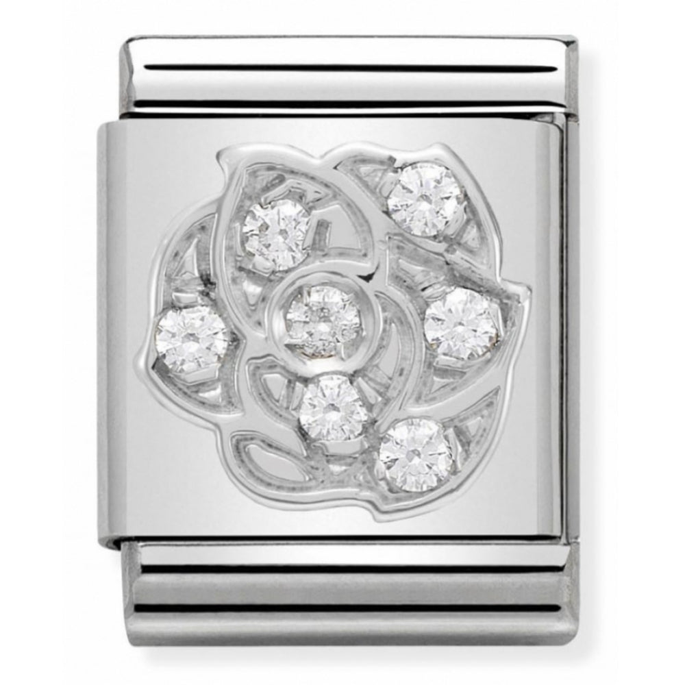 Composable Big Stainless Steel, Sterling Silver & Cubic Zirconia Rose Charm