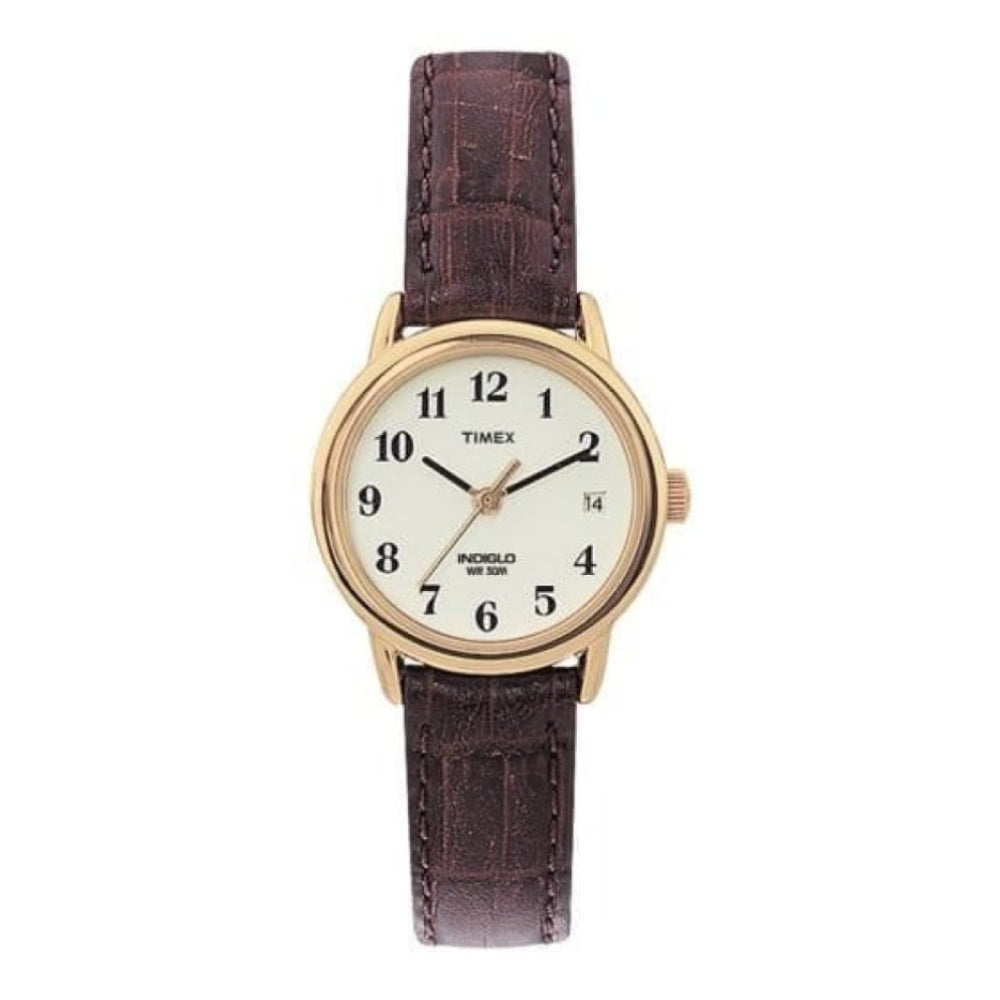 Ladies Polished Stainless Steel Brown Leather Wristwatch