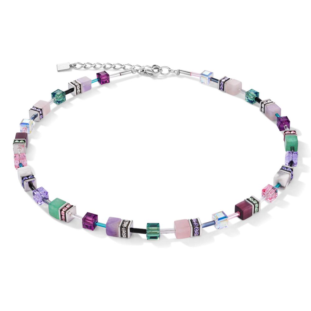 Lilac-Green Swarovski Crystals & Gemstones Geo Cube Necklace
