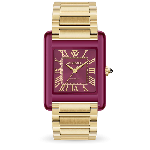 WP6 Metal & Clear Mix Gold Deep Burgundy Watch