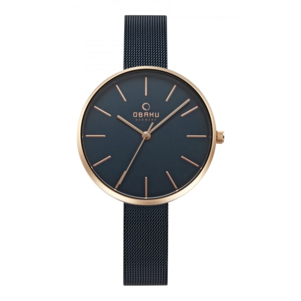 VIOL - OCEAN Rose Gold Plated Blue Dial & Blue Coated Stainless Steel Mesh Bracelet Strap Ladies Watch