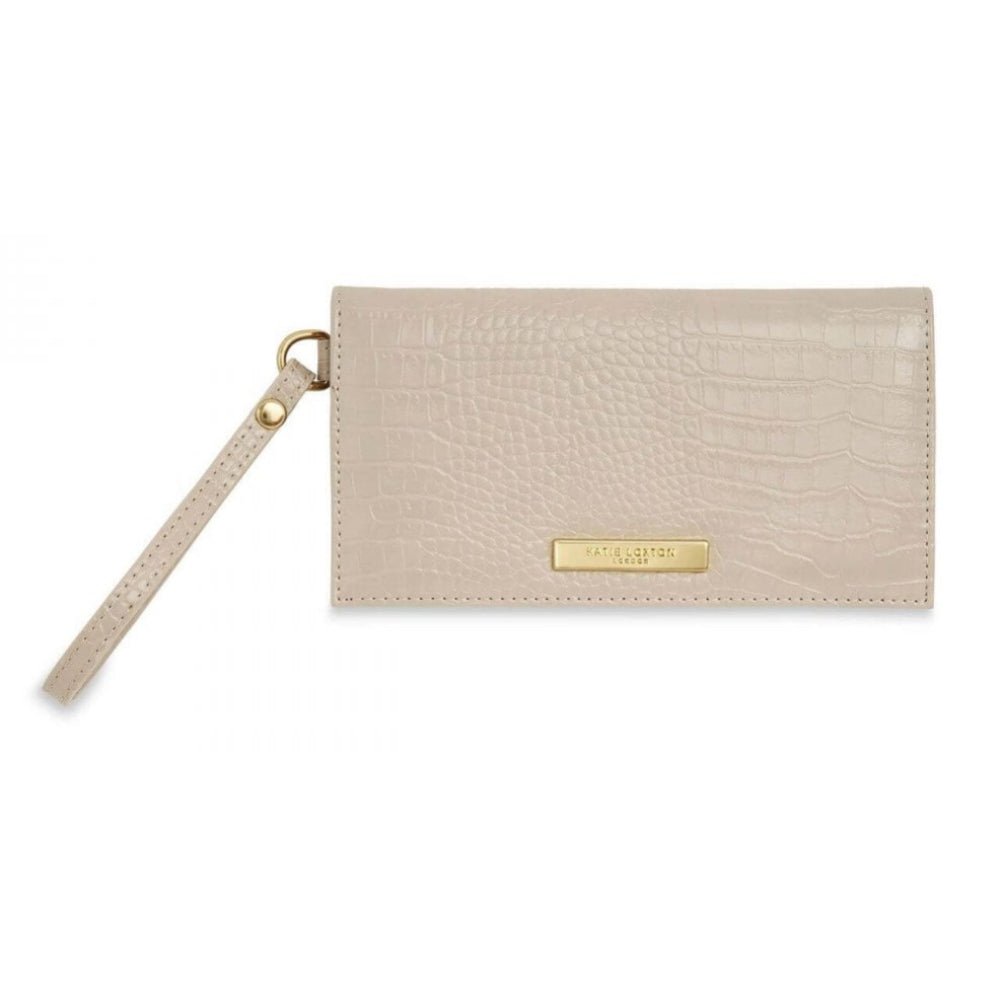 Celine Faux Croc Wristlet Purse | Oyster Grey | 10 X 19cm