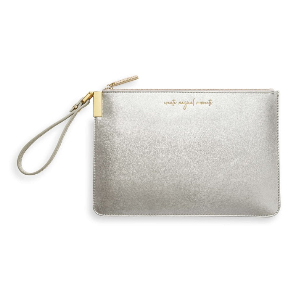 SECRET MESSAGE POUCH - CREATE MAGICAL MOMENTS/THERE'S ALWAYS TIME TO SHINE - Metallic silver - 16x24cm