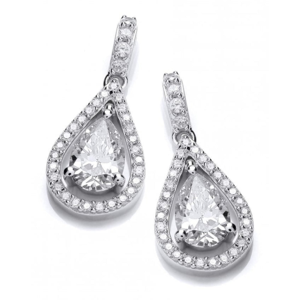 Silver Teardrop Sparkles Drop Earrings