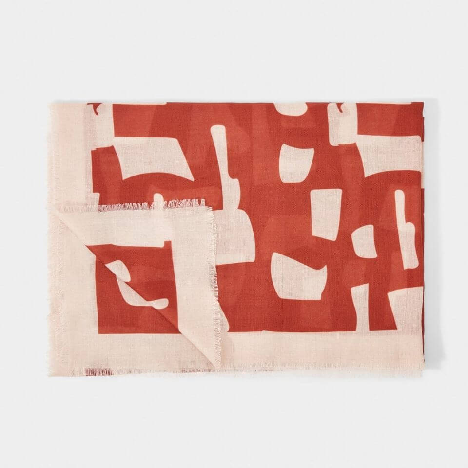 Abstract Block Scarf | Red/Pale Pink