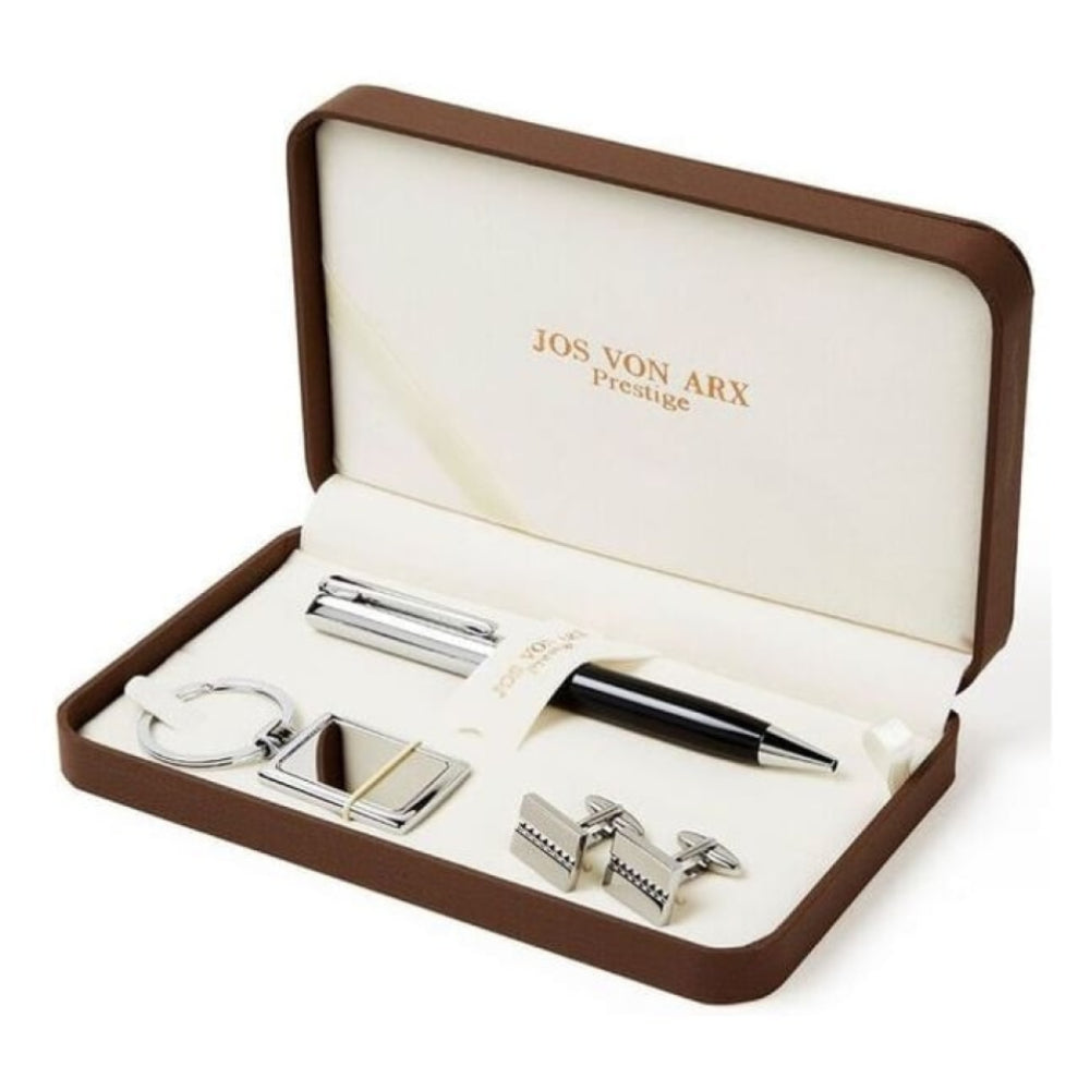 Men's Gift Set With Ball Point Pen, Rectangular Key Ring & Rectangular Cufflinks