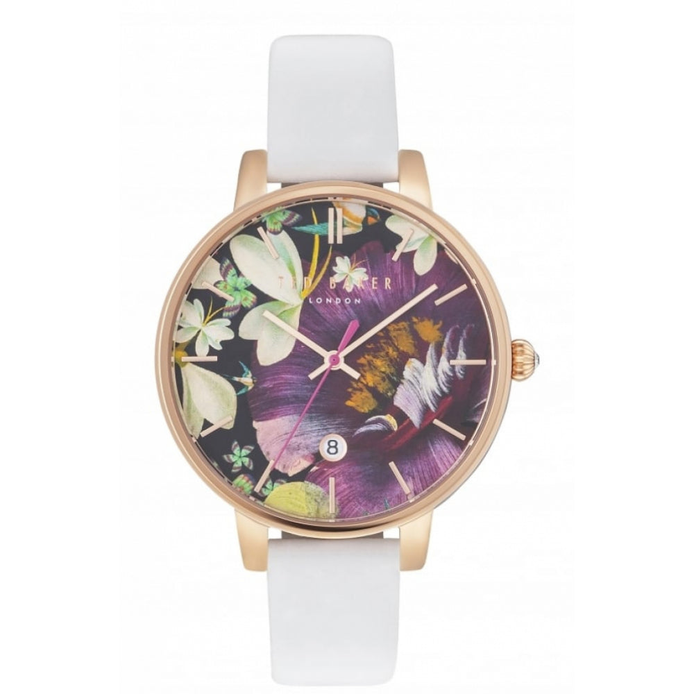 Rose Gold Plated Date Window Dial & Leather Strap Ladies Wristwatch